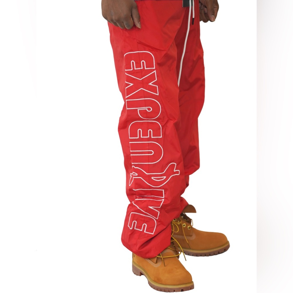 EXPENZIVE TASTE CLOTHING RED NYLON TRACK PANTS